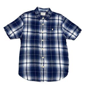 True Grit Short Sleeve Flannel Shirt Mens Large Blue White Western‎ Button Down